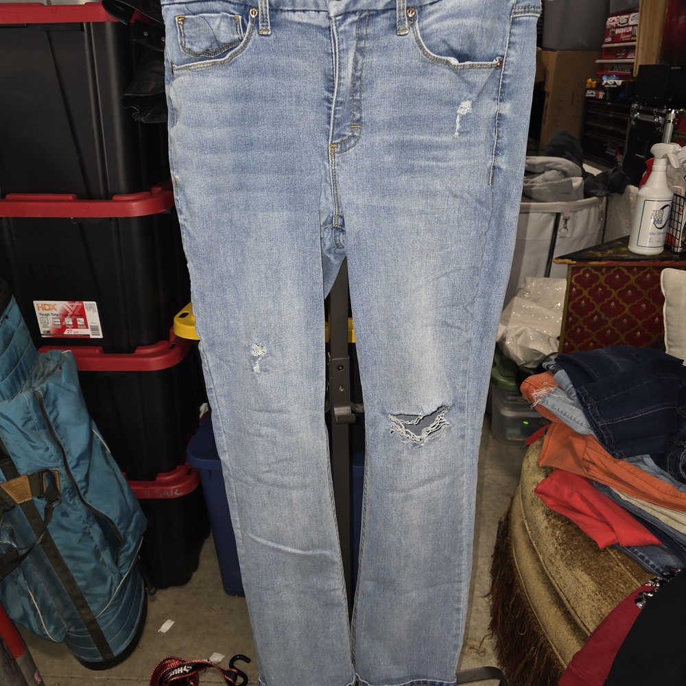 Seven7 Women's Light Blue Distressed Boot Cut Jeans